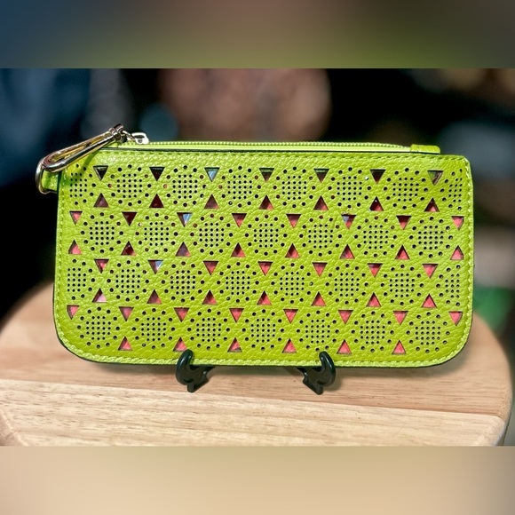 Handbags - Lime Green Leather Cutout Multi-Use Pouch